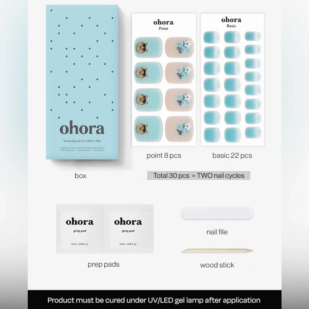 Ohora Semi Cured Gel Blue Pedi Toenail Wraps